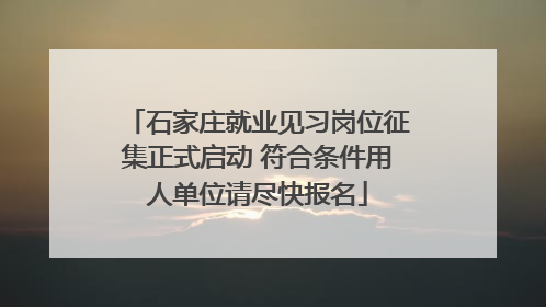 石家庄就业见习岗位征集正式启动 符合条件用人单位请尽快报名