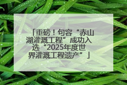 重磅！句容“赤山湖灌溉工程”成功入选“2025年度世界灌溉工程遗产”