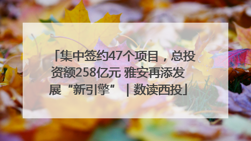 集中签约47个项目，总投资额258亿元 雅安再添发展“新引擎”｜数读西投